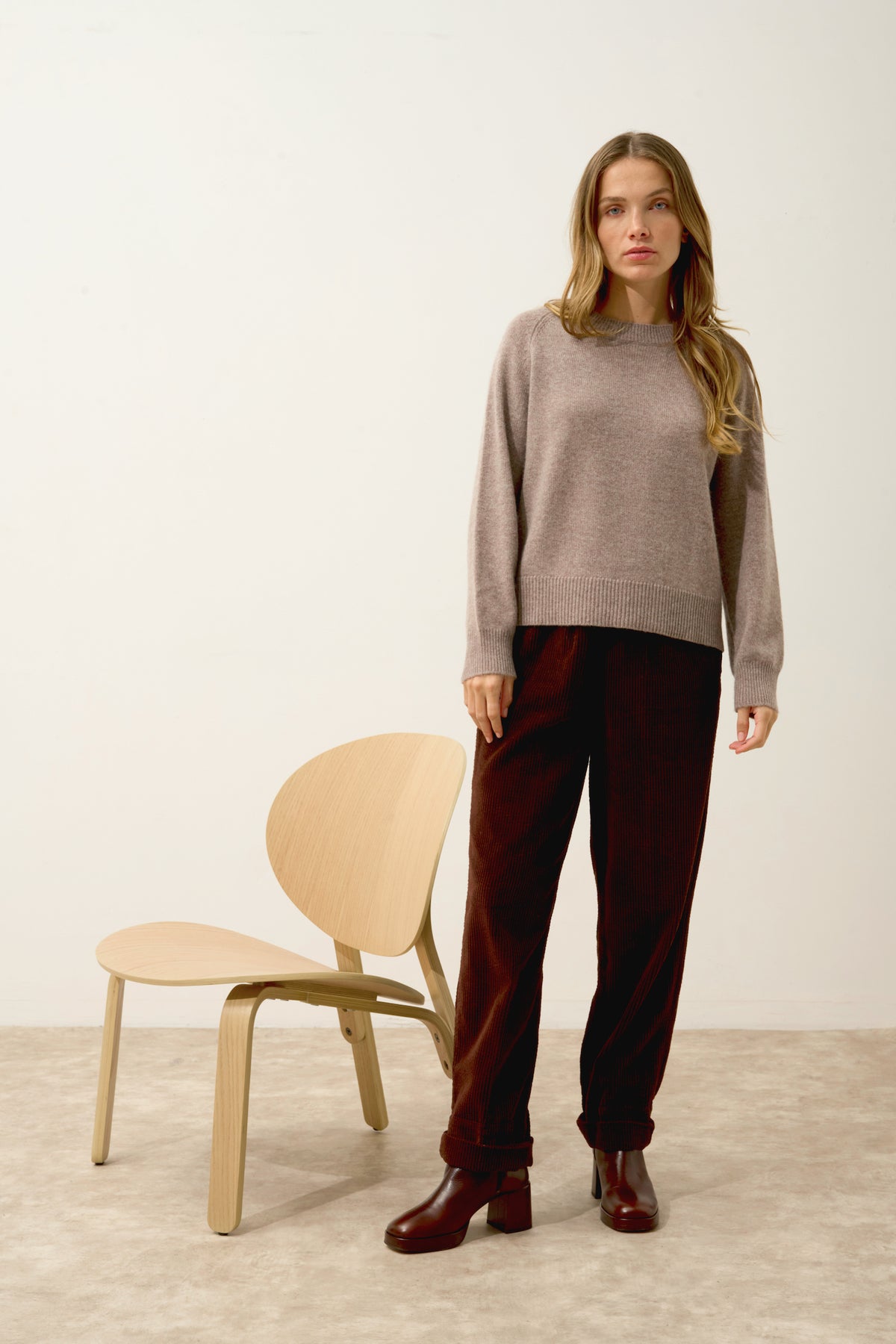 Kona 4-Ply Crew Neck Sweater - 100% 4-Ply Cashmere - Heathered Caribou - Women's