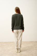 Lexini 4-Ply Crew Neck Sweater - 100% 4-Ply Cashmere - Heather Khaki - Women's