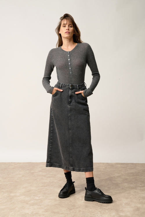 Body Boutonné Col Rond - Funi - Anthracite Chiné