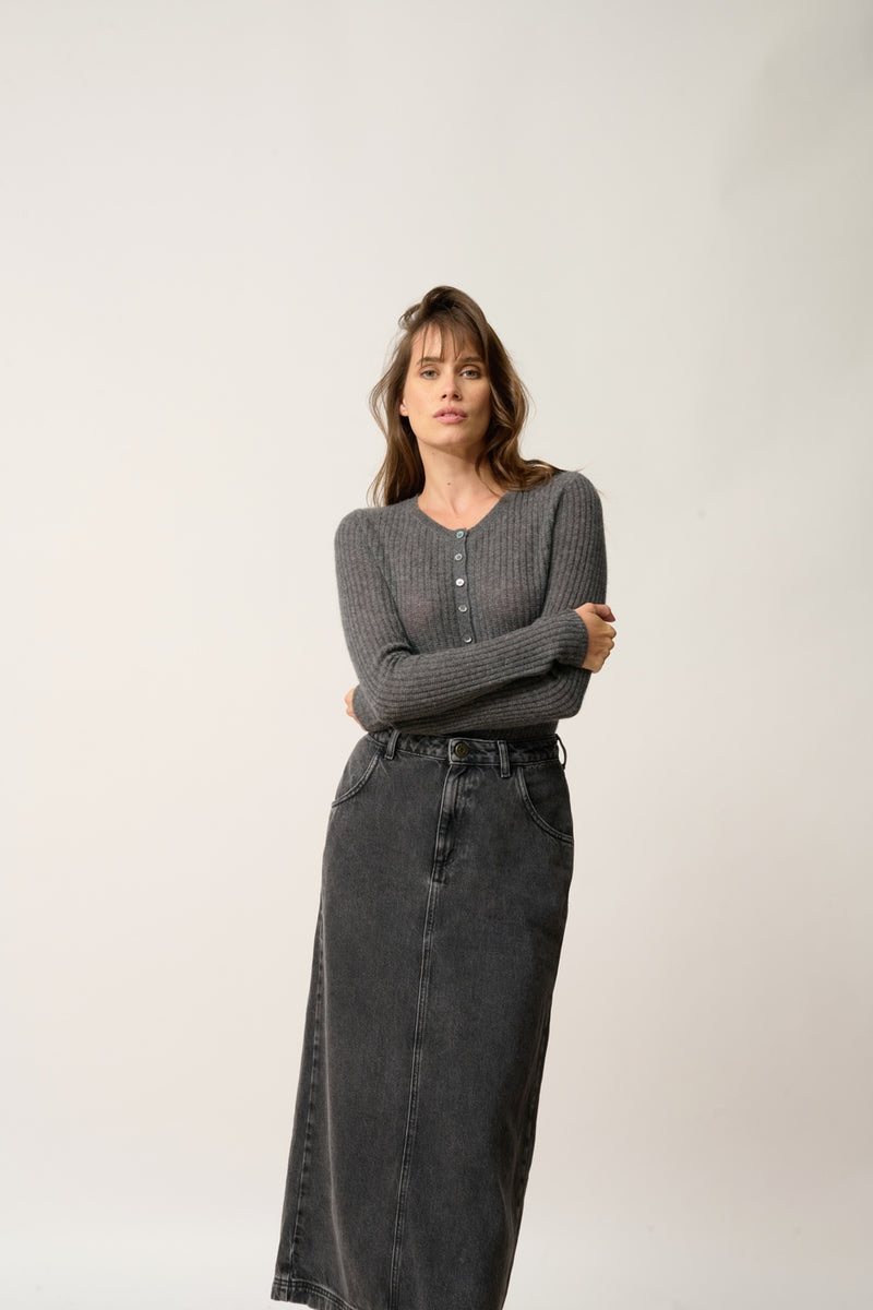 Body Boutonné Col Rond - Funi - Anthracite Chiné