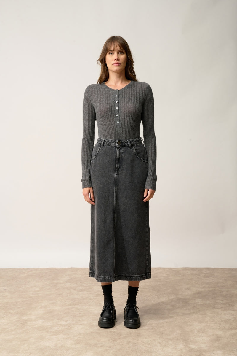 Body Boutonné Col Rond - Funi - Anthracite Chiné