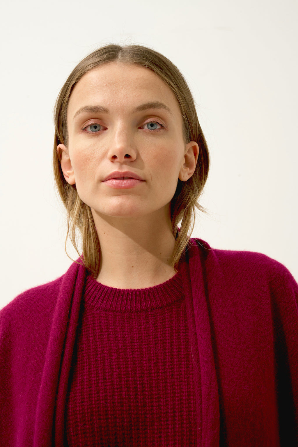 Gilet Long Ouvert Col Châle Maddie - 100% Cachemire 2 Fils - Bordeaux - Femme