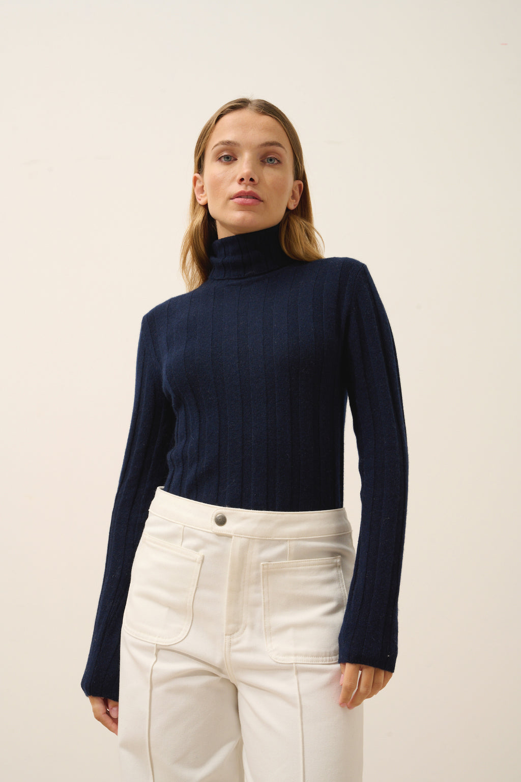Pull Col Roulé Serelith - 100% Cachemire 2 Fils - Navy - Femme