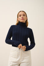 Pull Col Roulé Serelith - 100% Cachemire 2 Fils - Navy - Femme