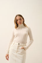 Pull Col Roulé Serelith - 100% Cachemire 2 Fils - Ivoire - Femme