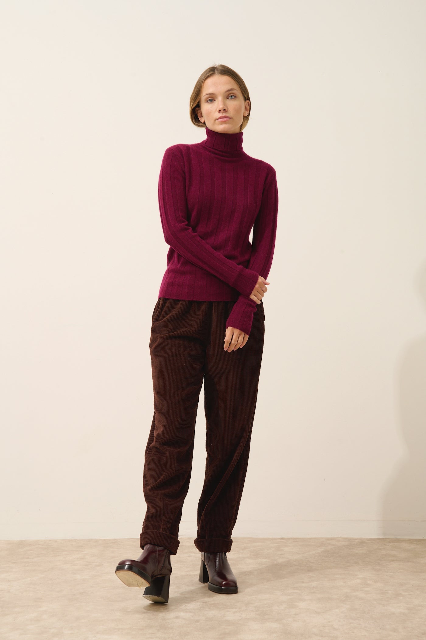 Just Cashmere - Serelith Roll-Neck Jumper - 100% 2-Ply Cashmere - Burgundy - Women