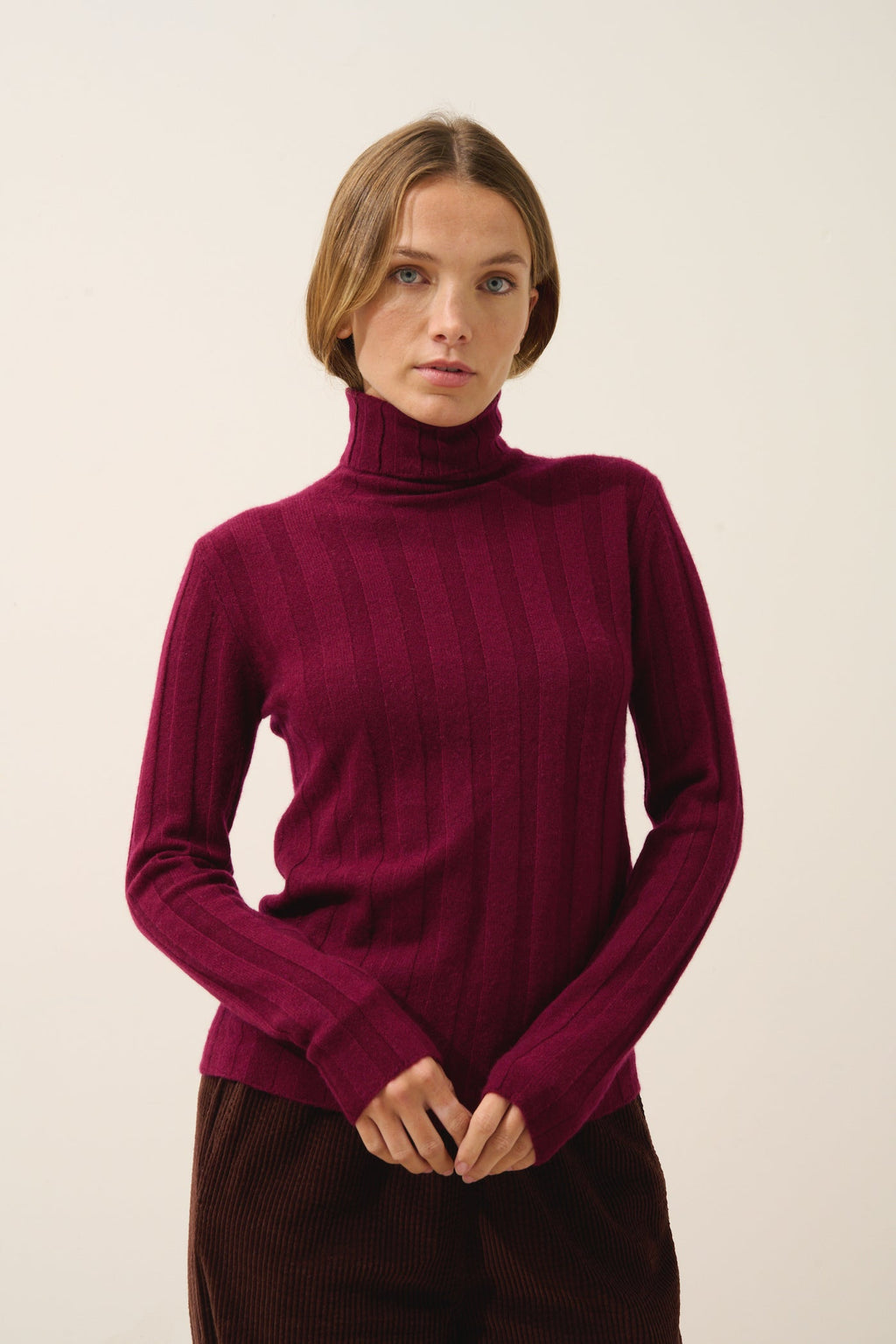 Just Cashmere - Serelith Roll-Neck Jumper - 100% 2-Ply Cashmere - Burgundy - Women