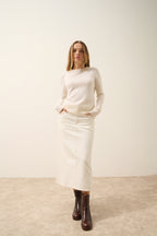 Pull Col Rond Norena - 100% Cachemire 2 Fils - Neige - Femme