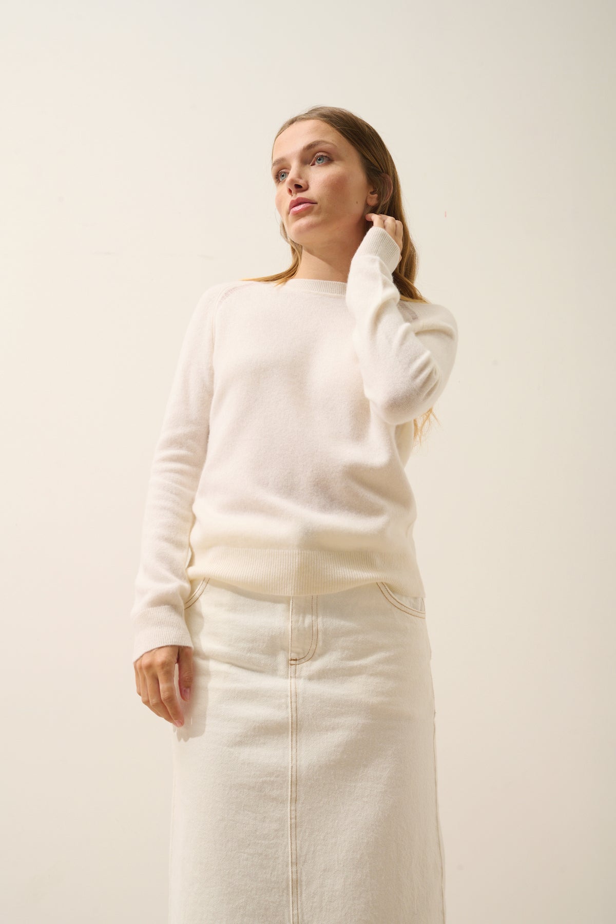 Pull Col Rond Norena - 100% Cachemire 2 Fils - Neige - Femme