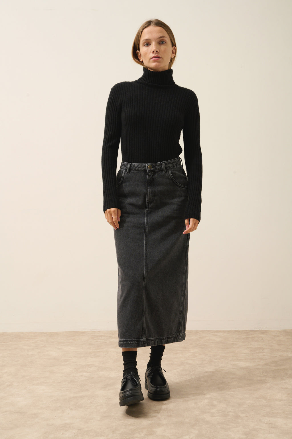 Pull Col Roulé Miraya - 100% Cachemire 2 Fils - Noir - Femme