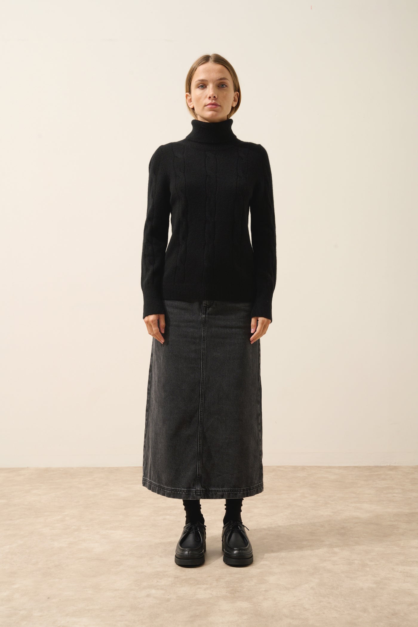 Just Cashmere - Jersey de Cuello Vuelto Estelle - 100% Cachemira 4 Hilos - Negro - Mujer