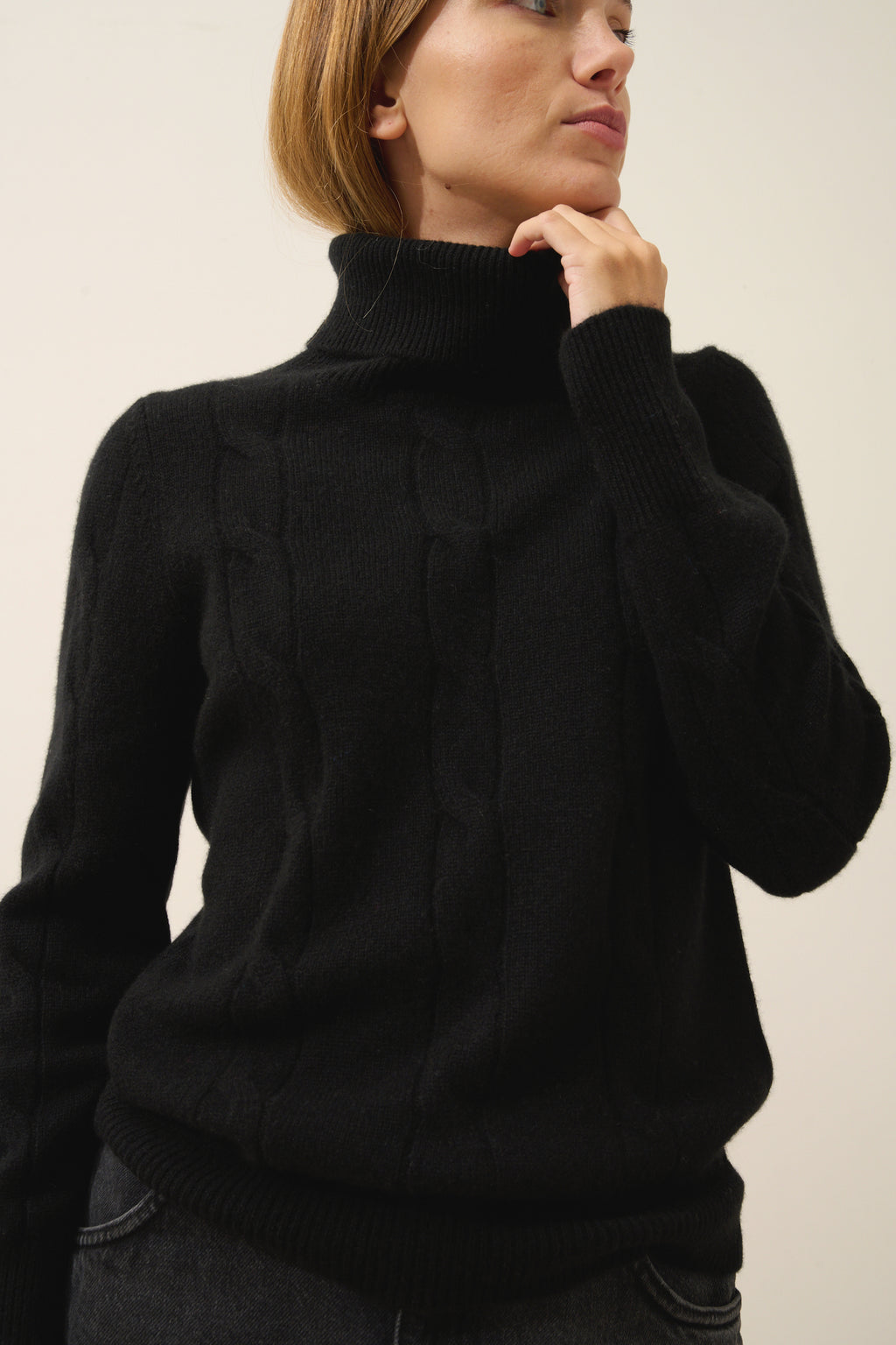 Just Cashmere - Pull Col Roulé Estelle - 100% Cachemire 4 Fils - Noir - Femme