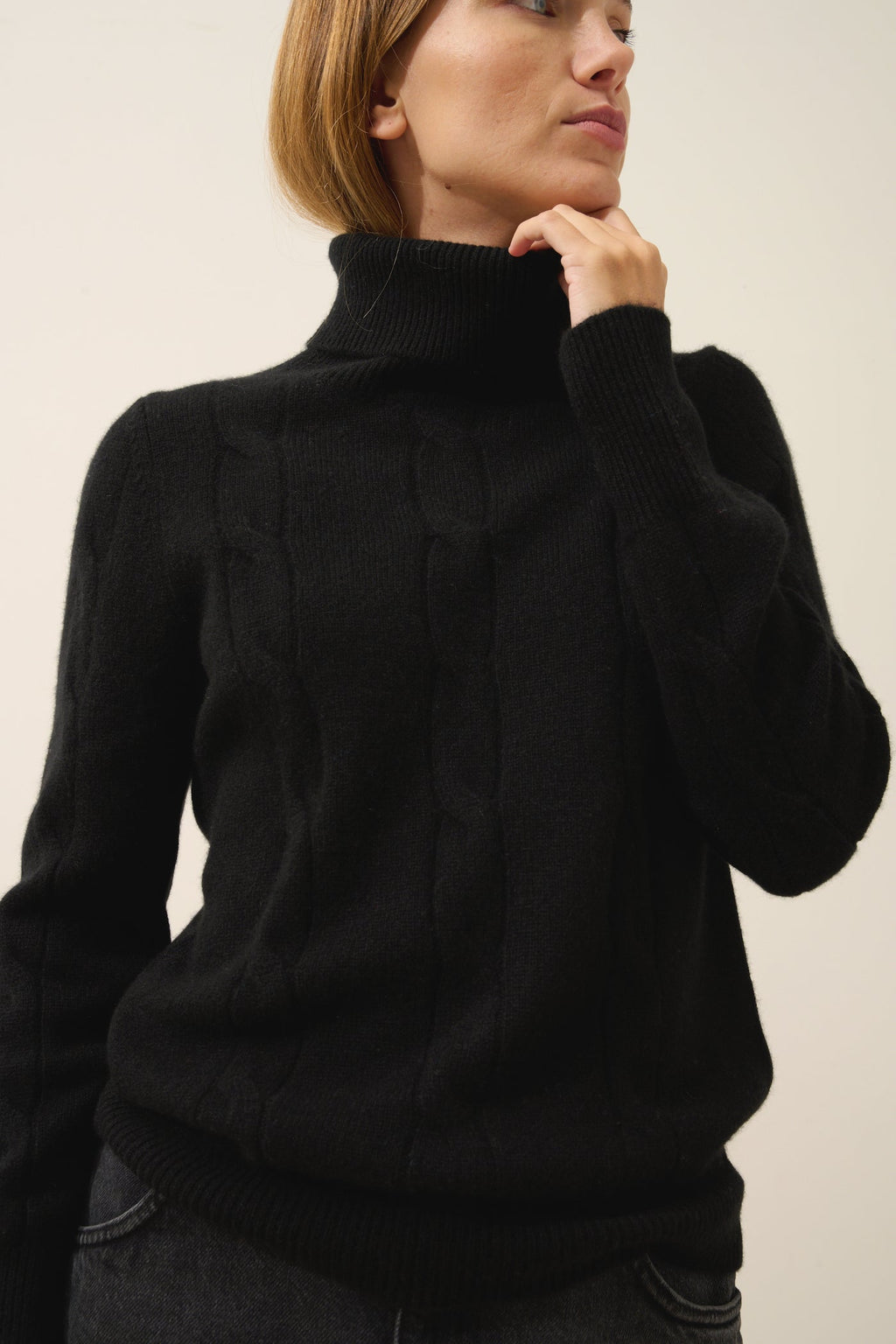 Just Cashmere - Jersey de Cuello Vuelto Estelle - 100% Cachemira 4 Hilos - Negro - Mujer