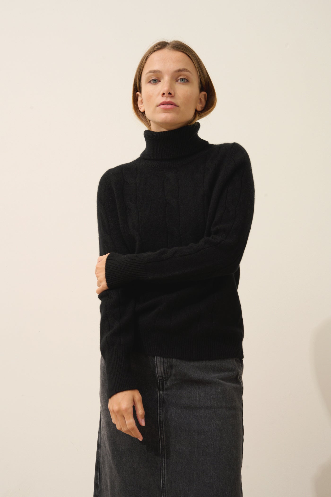 Just Cashmere - Jersey de Cuello Vuelto Estelle - 100% Cachemira 4 Hilos - Negro - Mujer