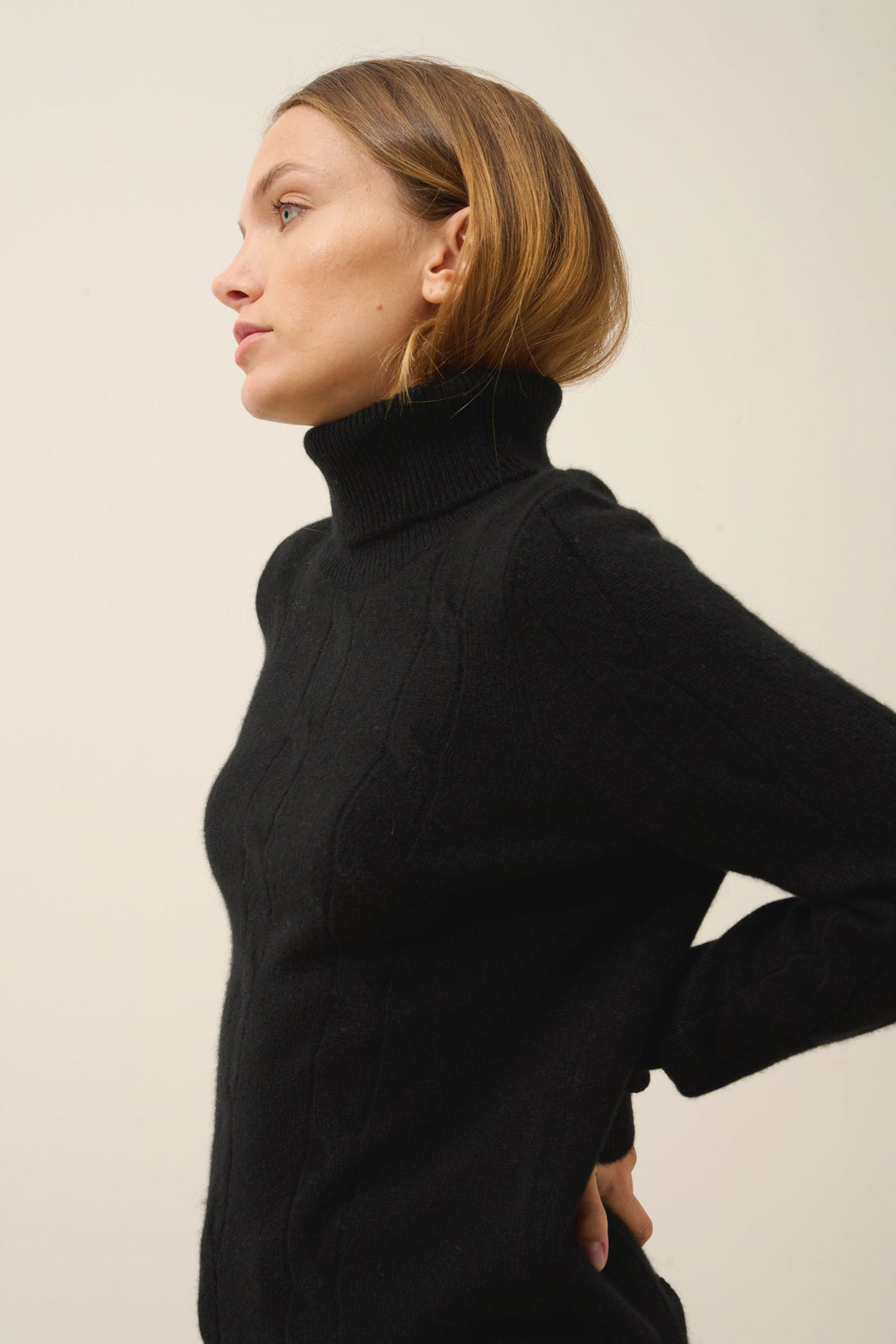 Just Cashmere - Jersey de Cuello Vuelto Estelle - 100% Cachemira 4 Hilos - Negro - Mujer