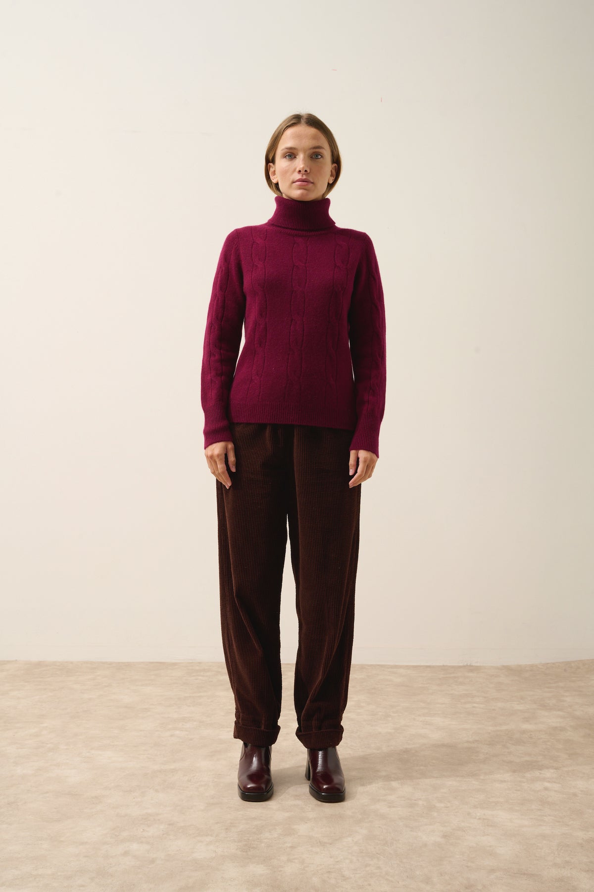 Pull Col Roulé Estelle - 100% Cachemire 4 Fils - Bordeaux - Femme