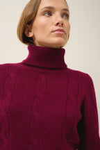 Pull Col Roulé Estelle - 100% Cachemire 4 Fils - Bordeaux - Femme