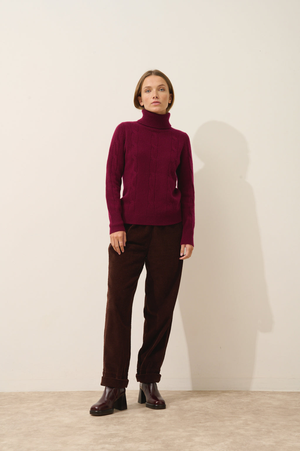 Pull Col Roulé Estelle - 100% Cachemire 4 Fils - Bordeaux - Femme