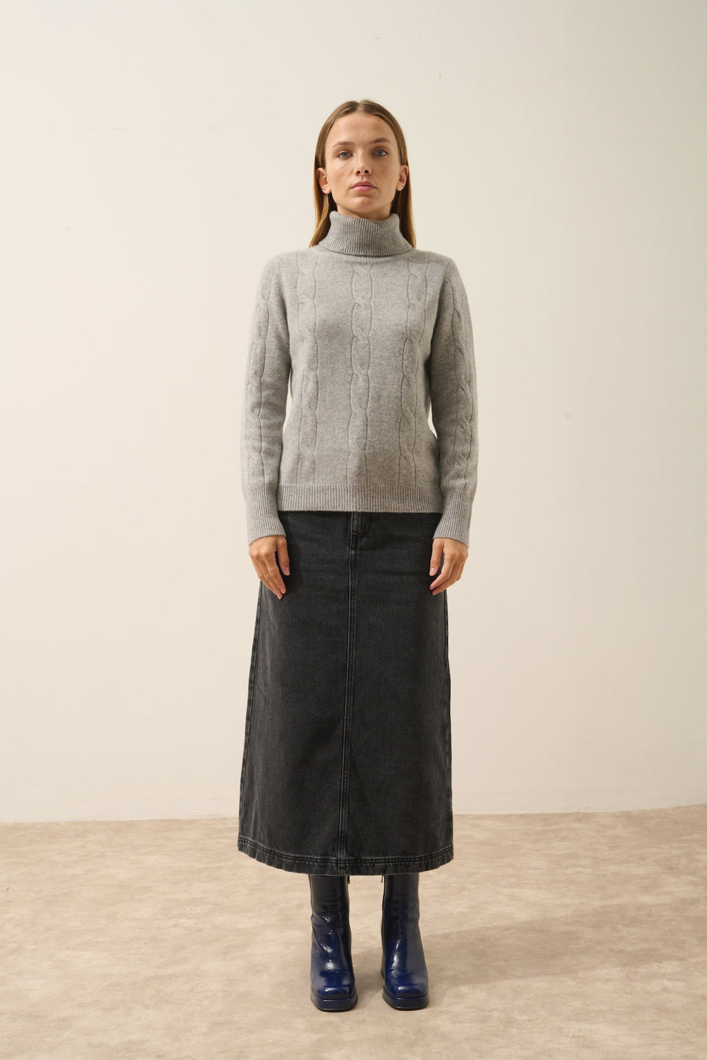 Just Cashmere - Jersey de cuello alto Estelle - 100% cachemira de 4 hilos - Nube jaspeada - Mujer