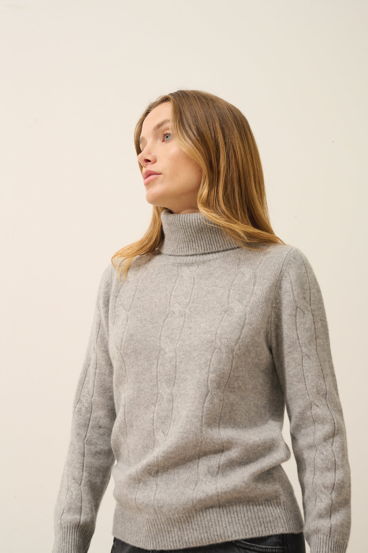 Just Cashmere - Jersey de cuello alto Estelle - 100% cachemira de 4 hilos - Nube jaspeada - Mujer