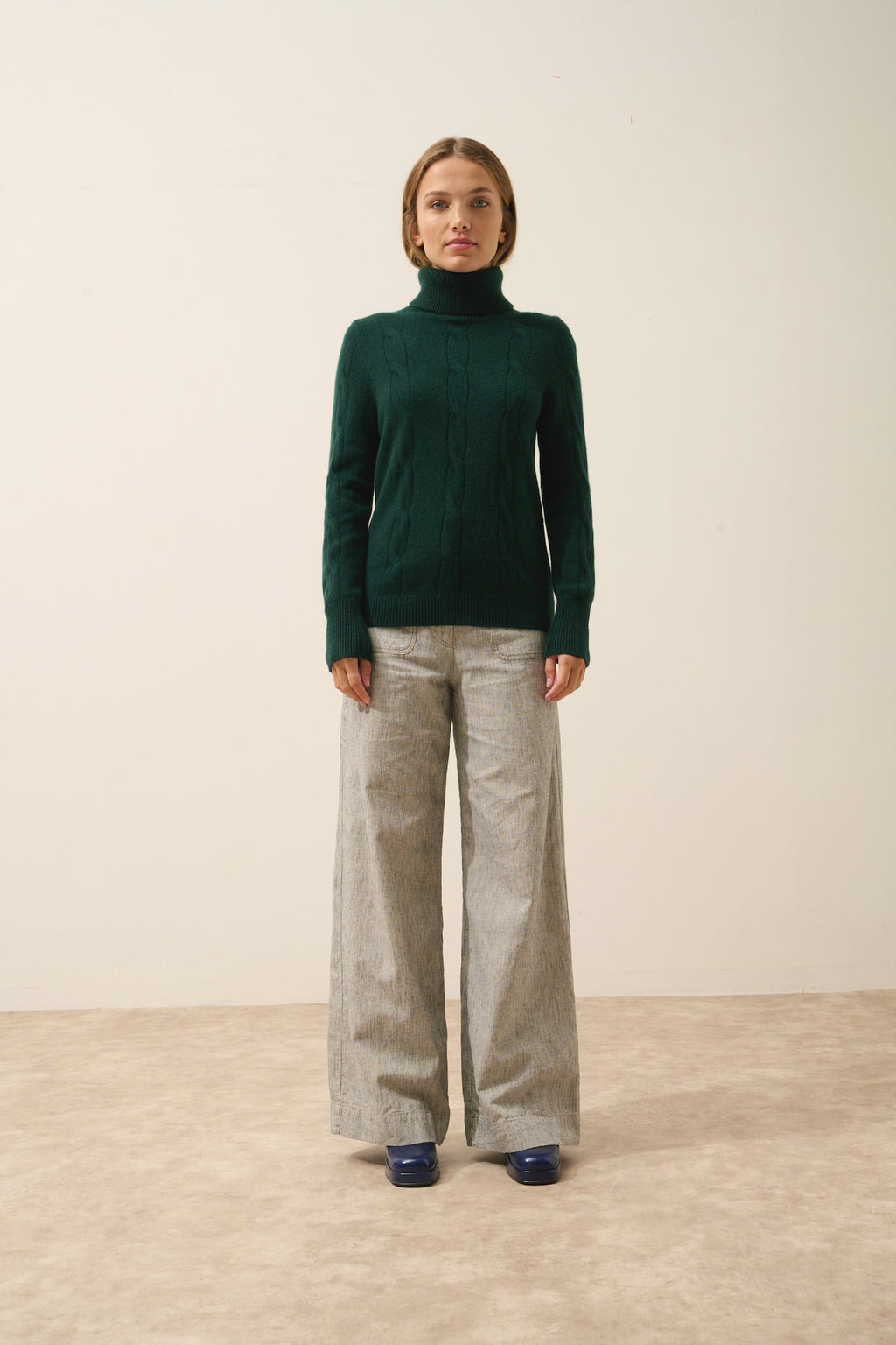Pull Col Roulé Estelle - 100% Cachemire 4 Fils - Cyprès - Femme