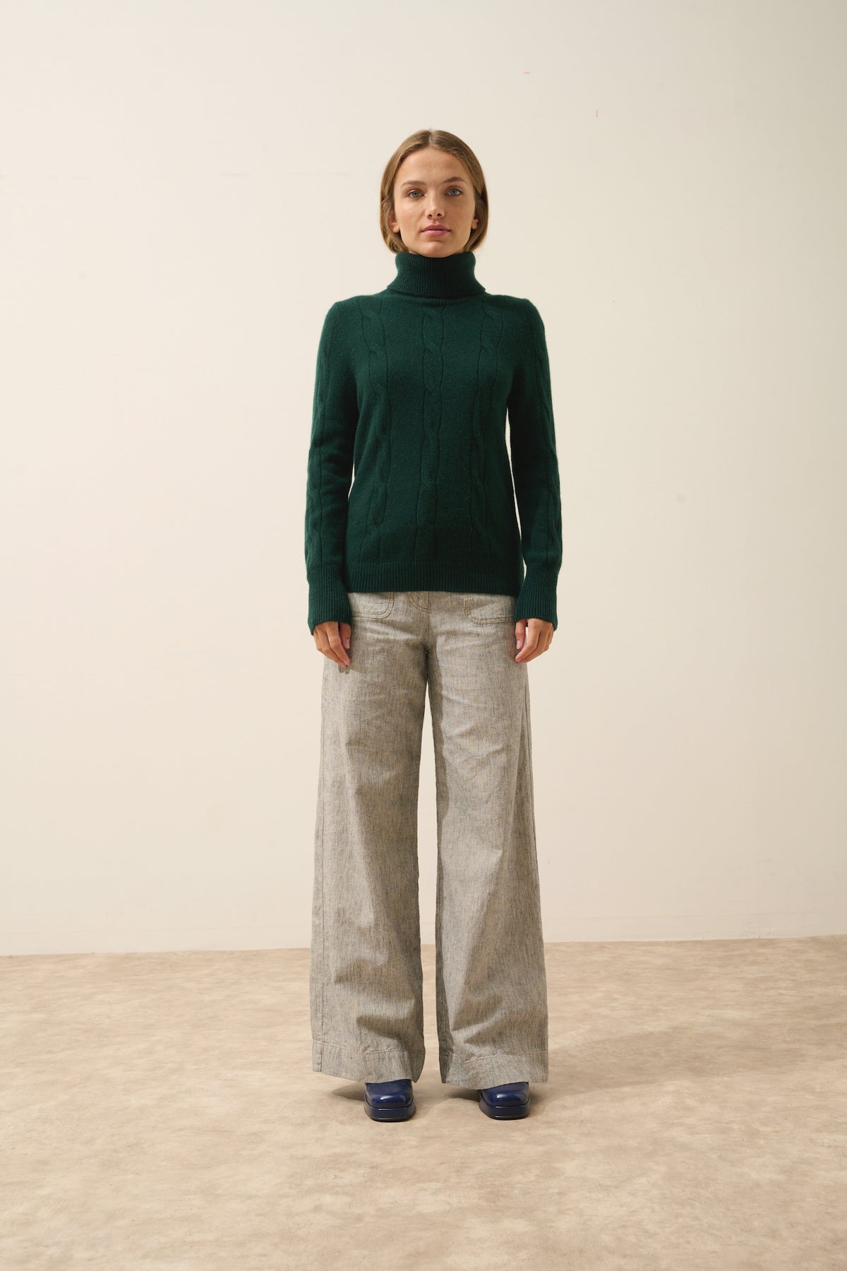 Pull Col Roulé Estelle - 100% Cachemire 4 Fils - Cyprès - Femme