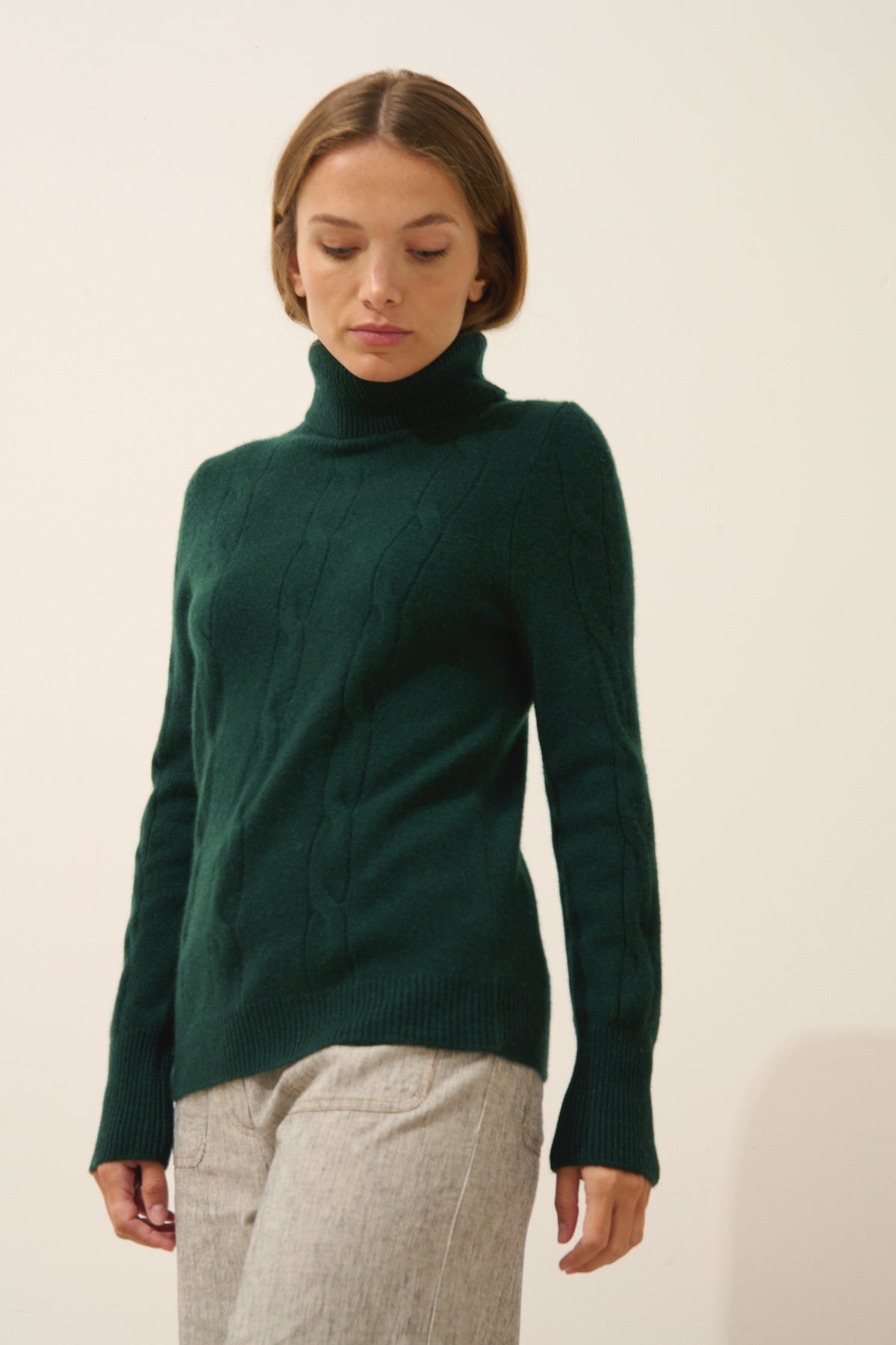 Pull Col Roulé Estelle - 100% Cachemire 4 Fils - Cyprès - Femme