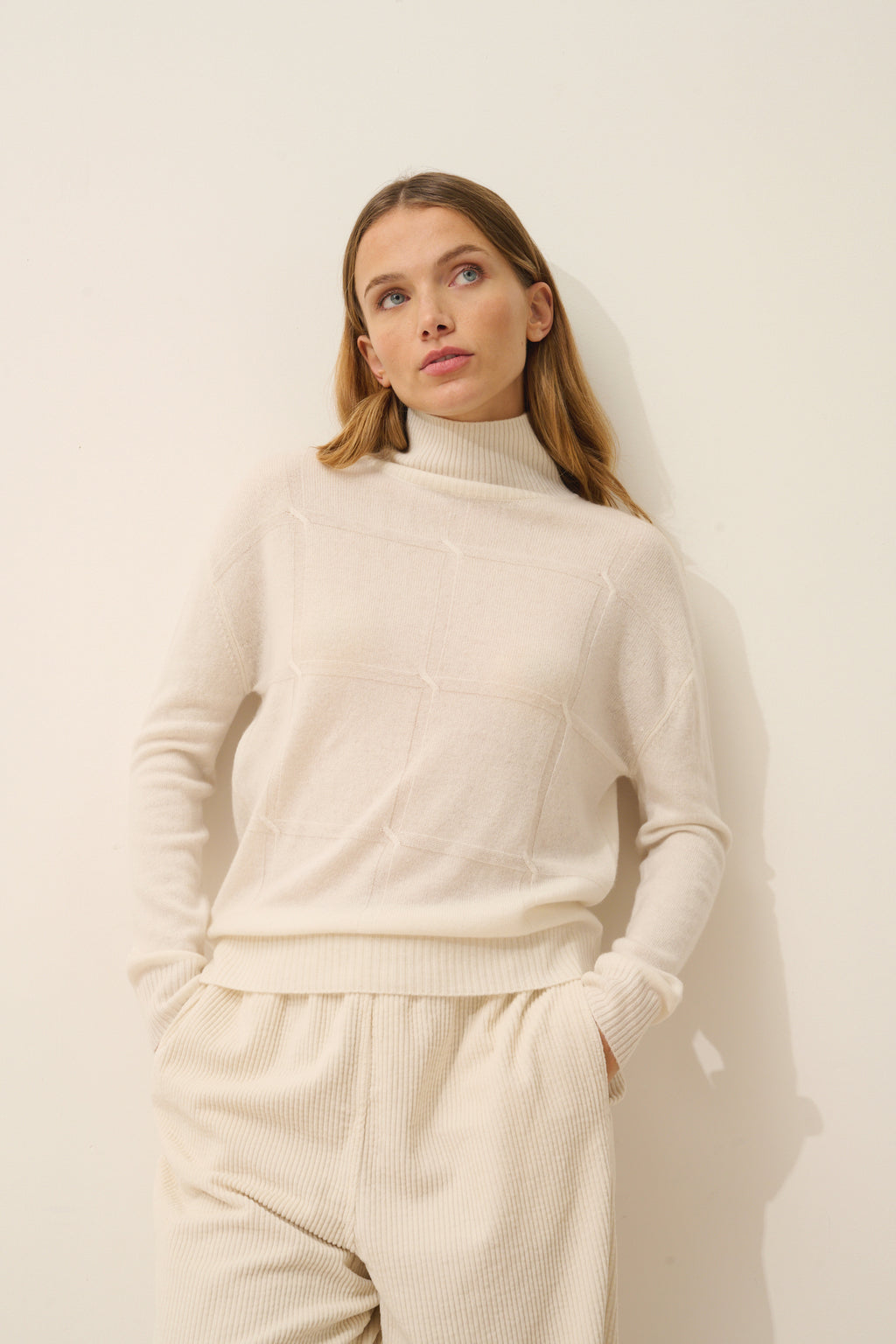 Pull Col Roulé Loralia - 100% Cachemire 2 Fils - Ivoire - Femme