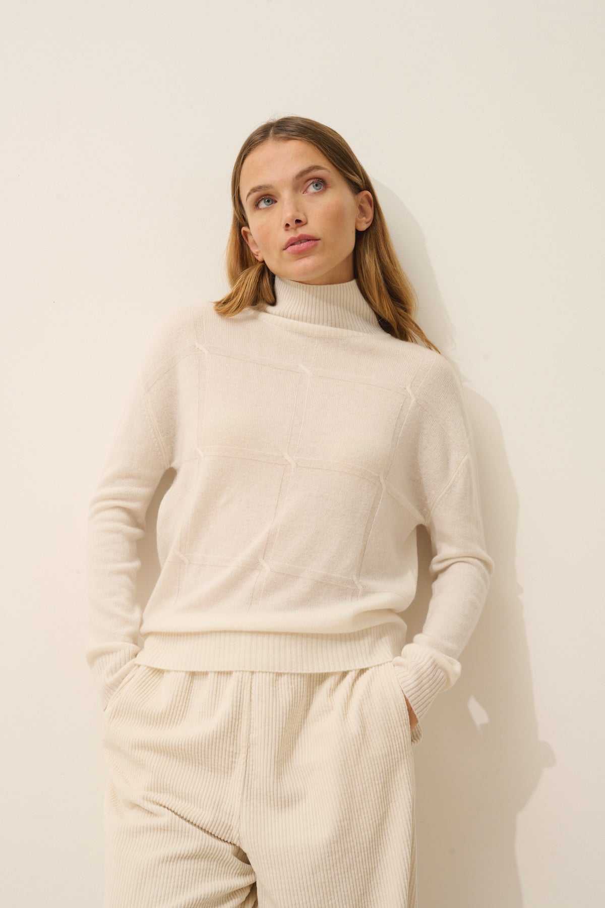 Pull Col Roulé Loralia - 100% Cachemire 2 Fils - Ivoire - Femme