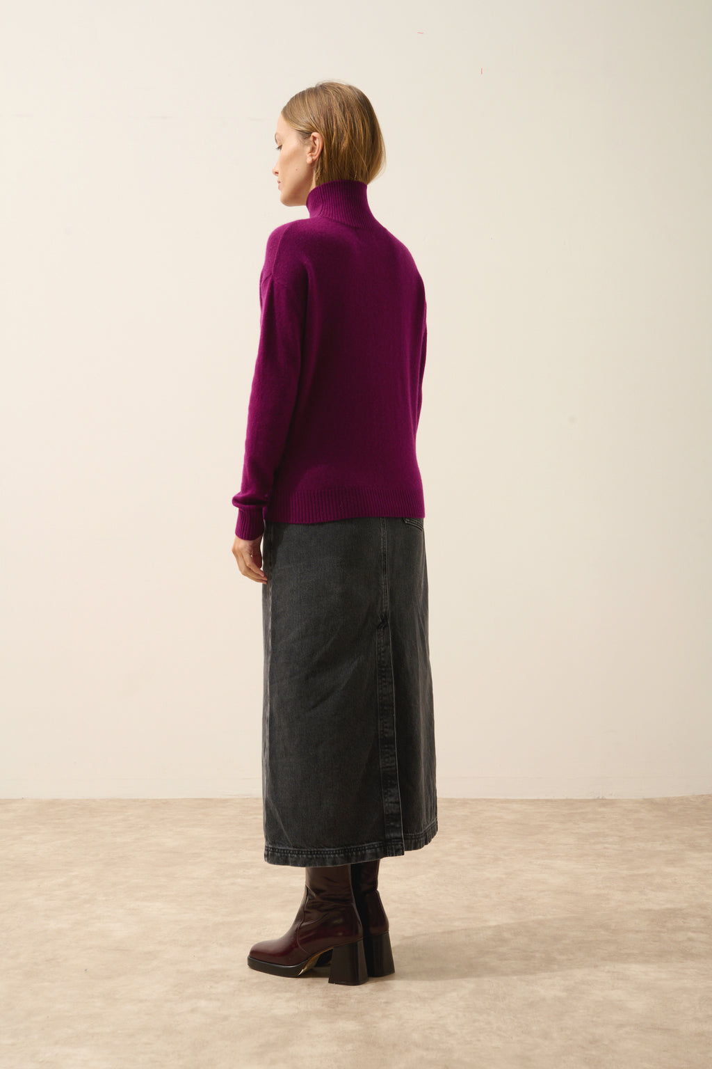 Just Cashmere - Loralia Turtleneck Sweater - 100% 2-Ply Cashmere - Plum - Women's