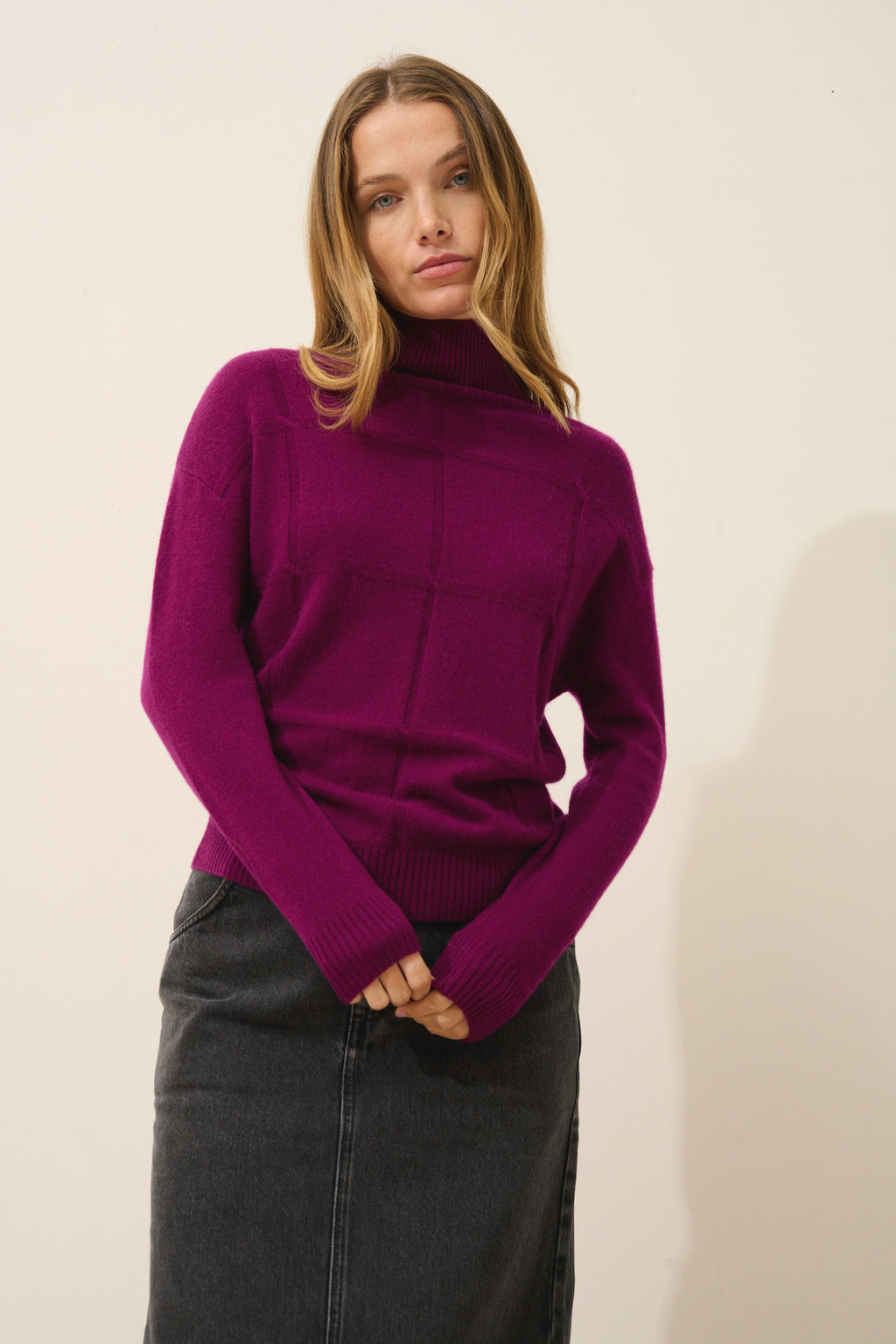 Just Cashmere - Loralia Turtleneck Sweater - 100% 2-Ply Cashmere - Plum - Women's