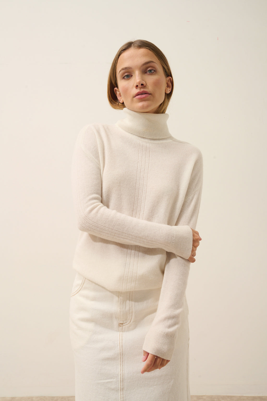 Just Cashmere - Pull Col Roulé Orianne - 100% Cachemire 2 Fils - Ivoire - Femme
