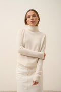 Just Cashmere - Pull Col Roulé Orianne - 100% Cachemire 2 Fils - Ivoire - Femme