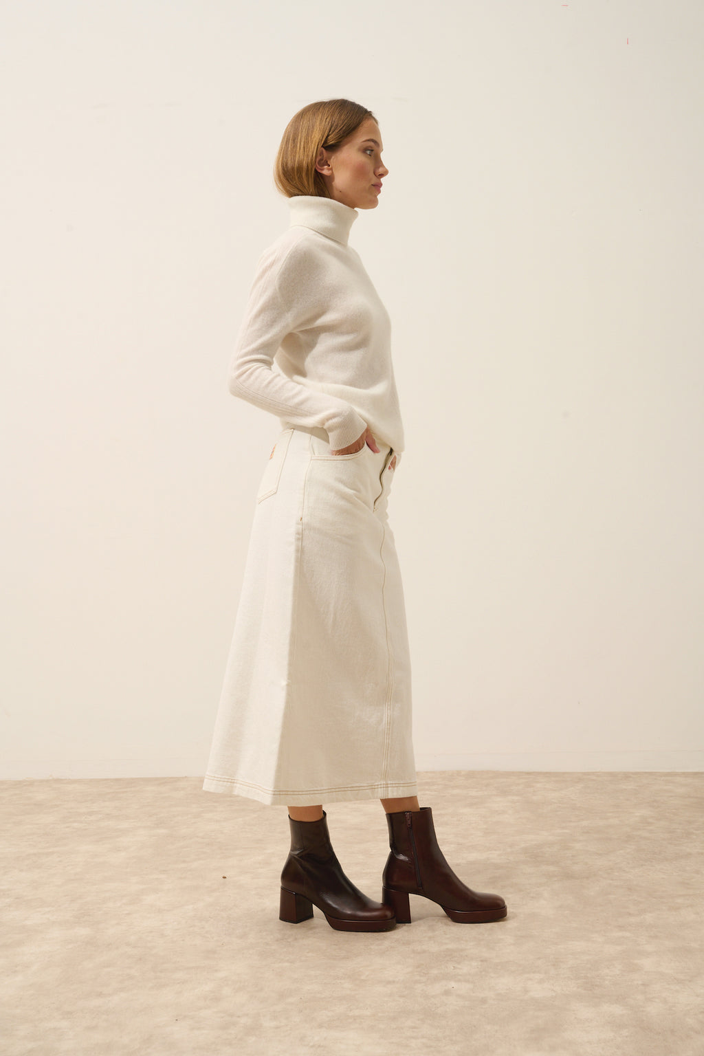 Just Cashmere - Pull Col Roulé Orianne - 100% Cachemire 2 Fils - Ivoire - Femme