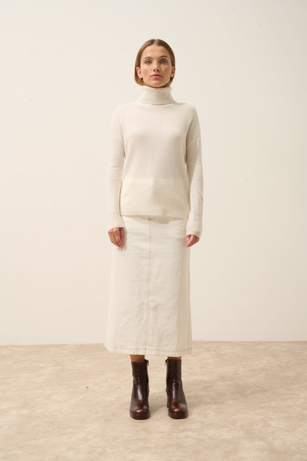 Just Cashmere - Pull Col Roulé Orianne - 100% Cachemire 2 Fils - Ivoire - Femme