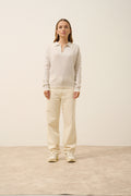 Éoliane Two-Tone V-Neck Polo Shirt - 100% 2-Ply Cashmere - Heather Pearl Grey + Ivory - Women's