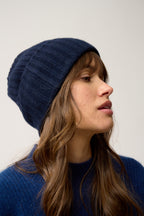 6-Ply Beanie - Jin - 100% Cashmere, 6-Ply - Navy - Mixed