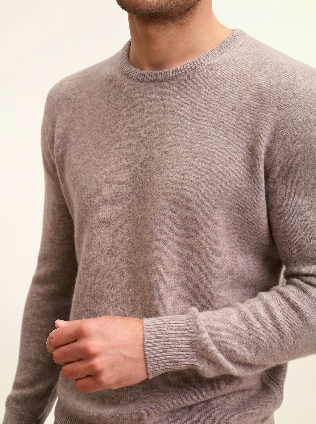 Gabin 4-Ply Crew Neck Jumper - Mottled Caribou - Men