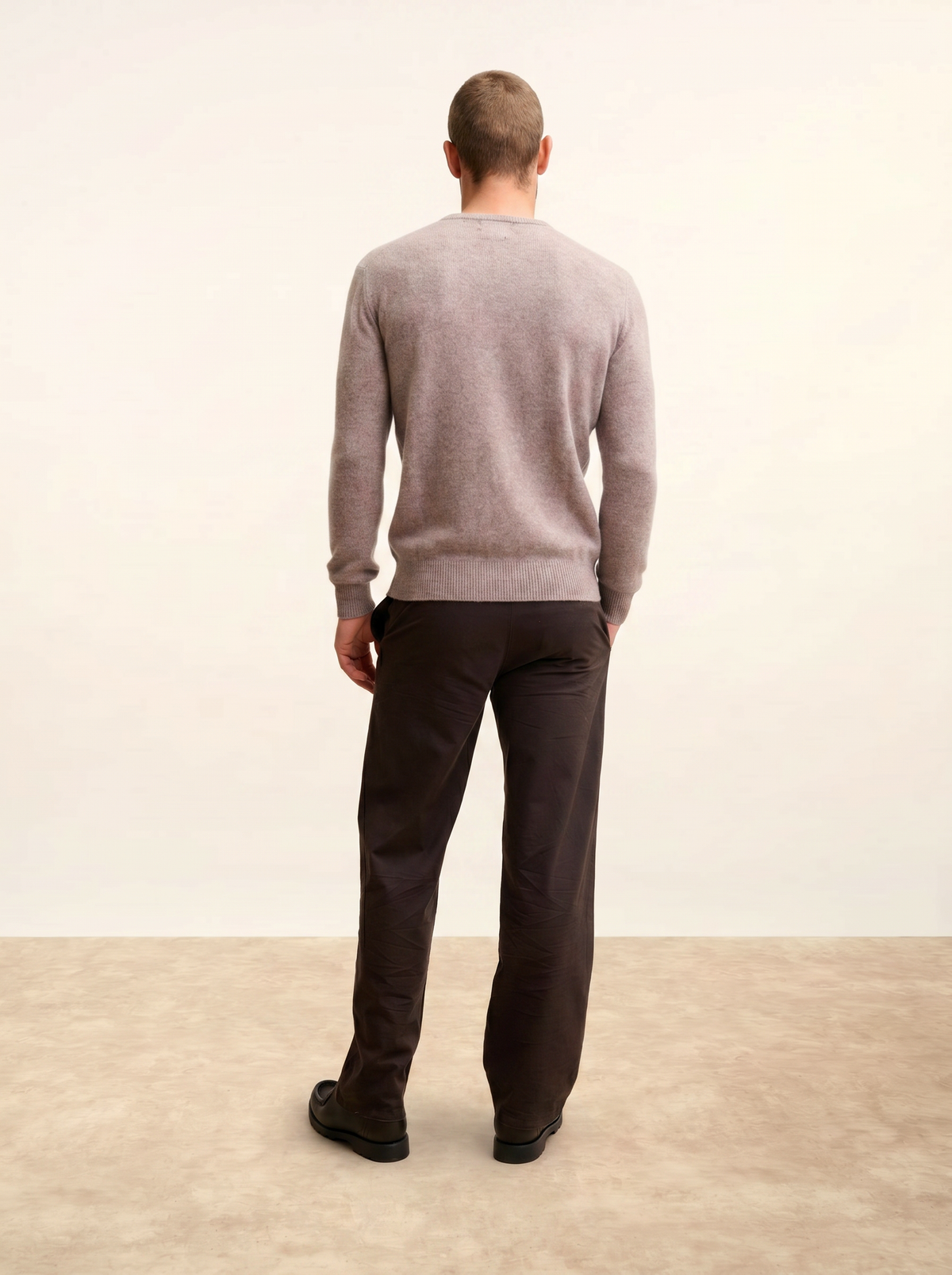 Gabin 4-Ply Crew Neck Jumper - Mottled Caribou - Men