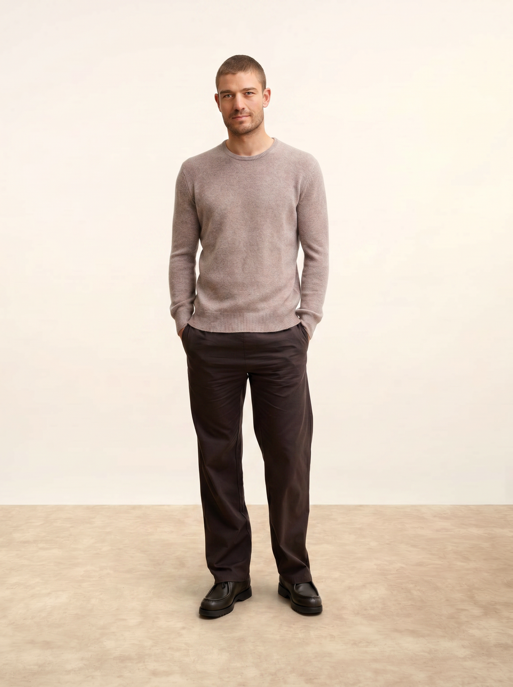 Gabin 4-Ply Crew Neck Jumper - Mottled Caribou - Men