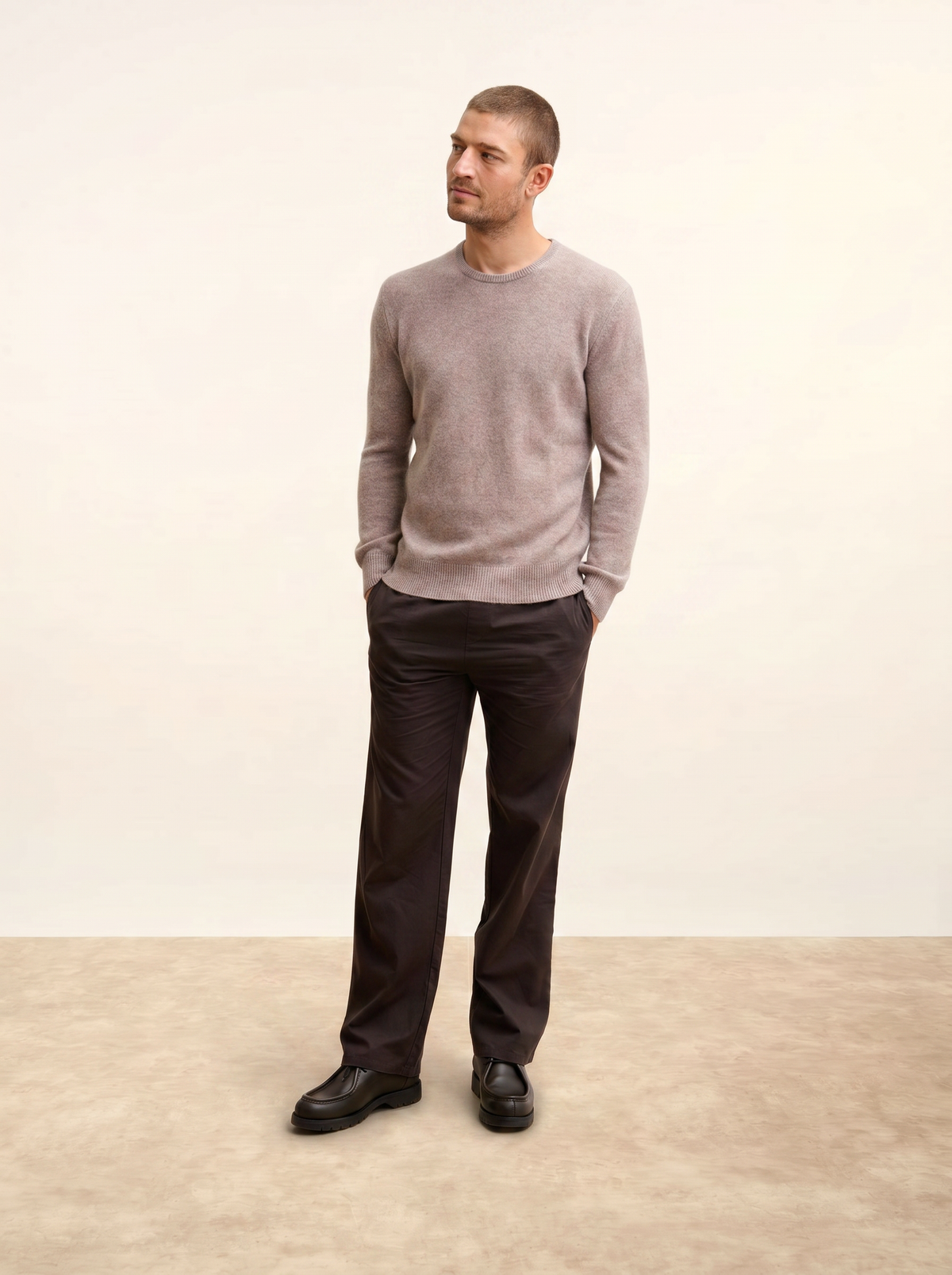 Gabin 4-Ply Crew Neck Jumper - Mottled Caribou - Men