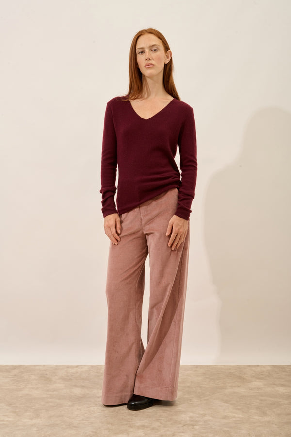 V-Neck Jumper - Joan - Mulberry