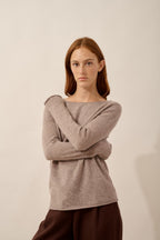 Jersey de cuello barco - Grace - Caribú jaspeado