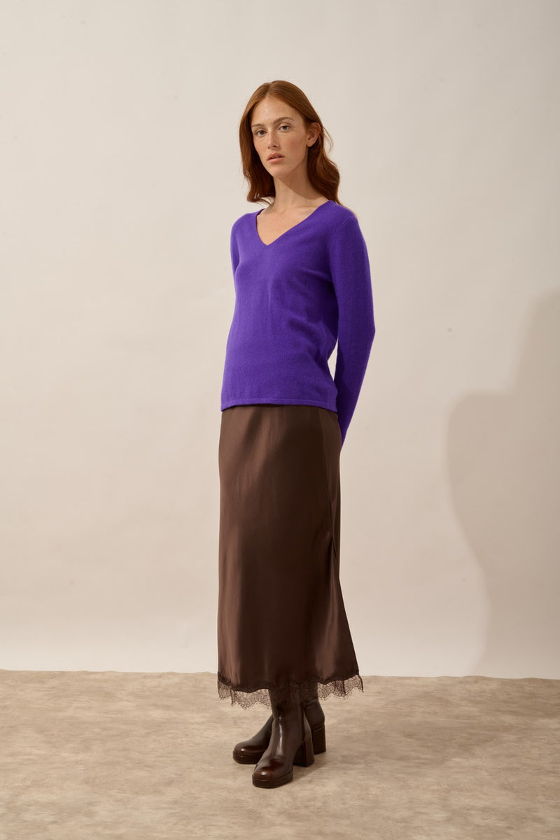 Pull Col V - Joan - Gentiane