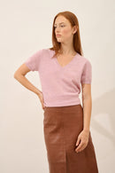 T-Shirt Col V - Glamis - Guimauve Chiné