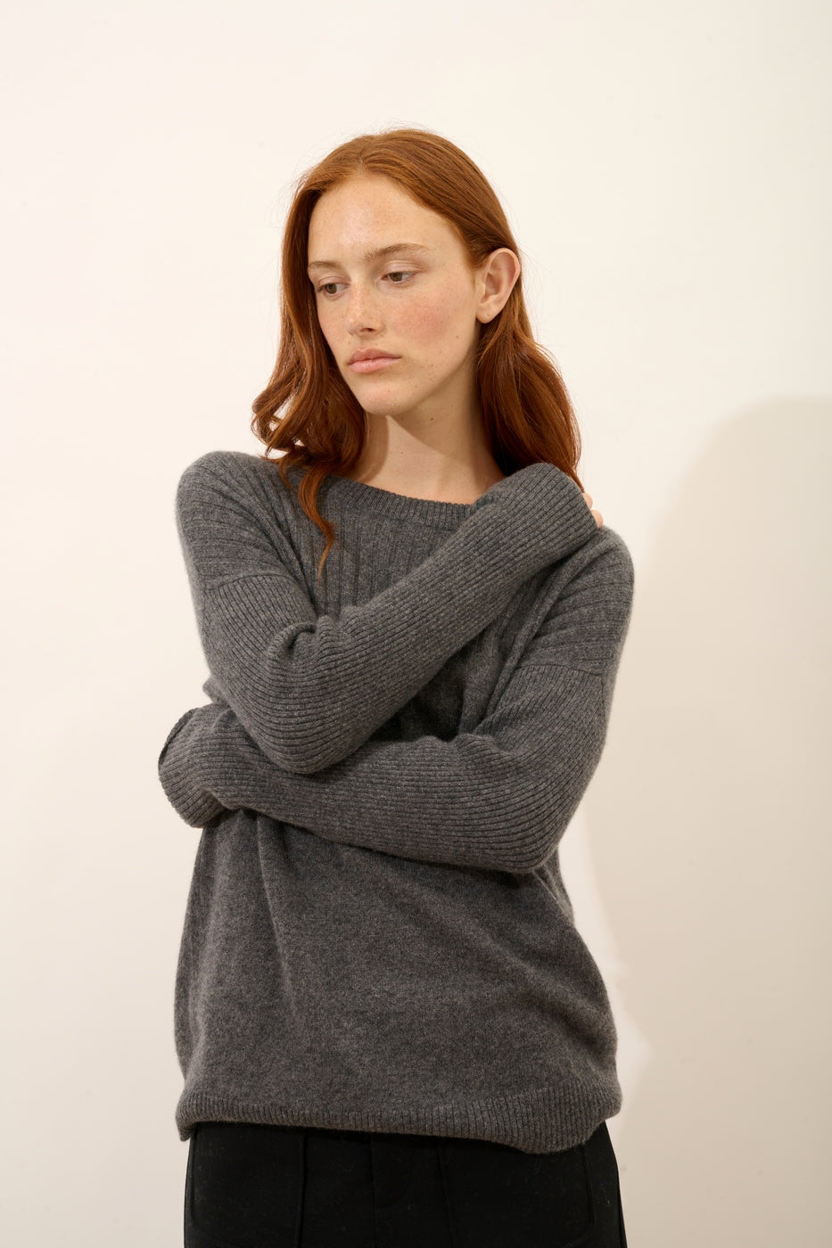 Round Neck Jumper - Daria - Anthracite Chiné