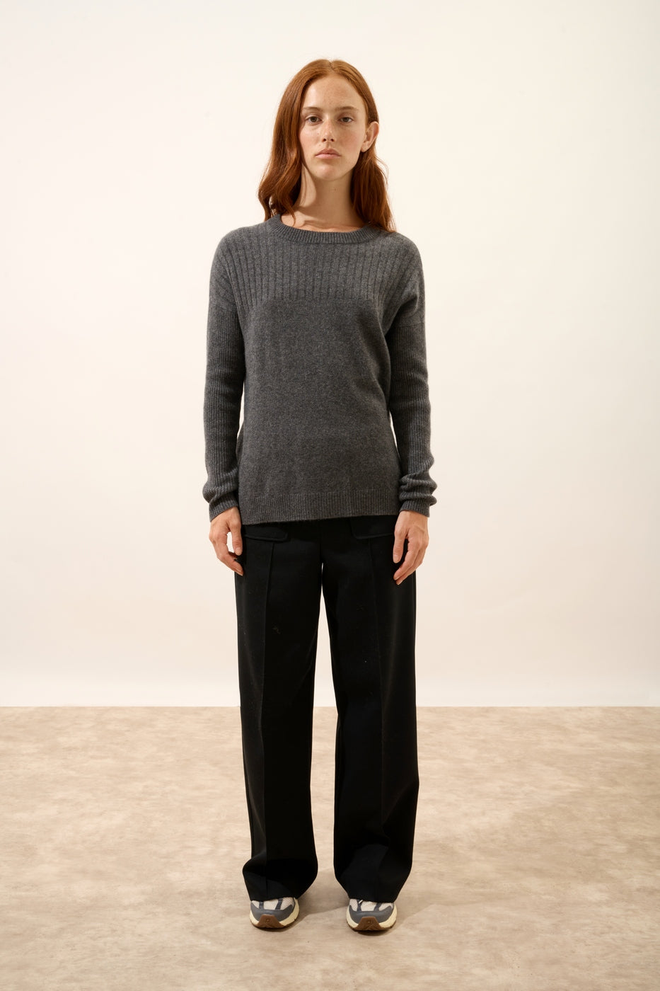 Round Neck Jumper - Daria - Anthracite Chiné