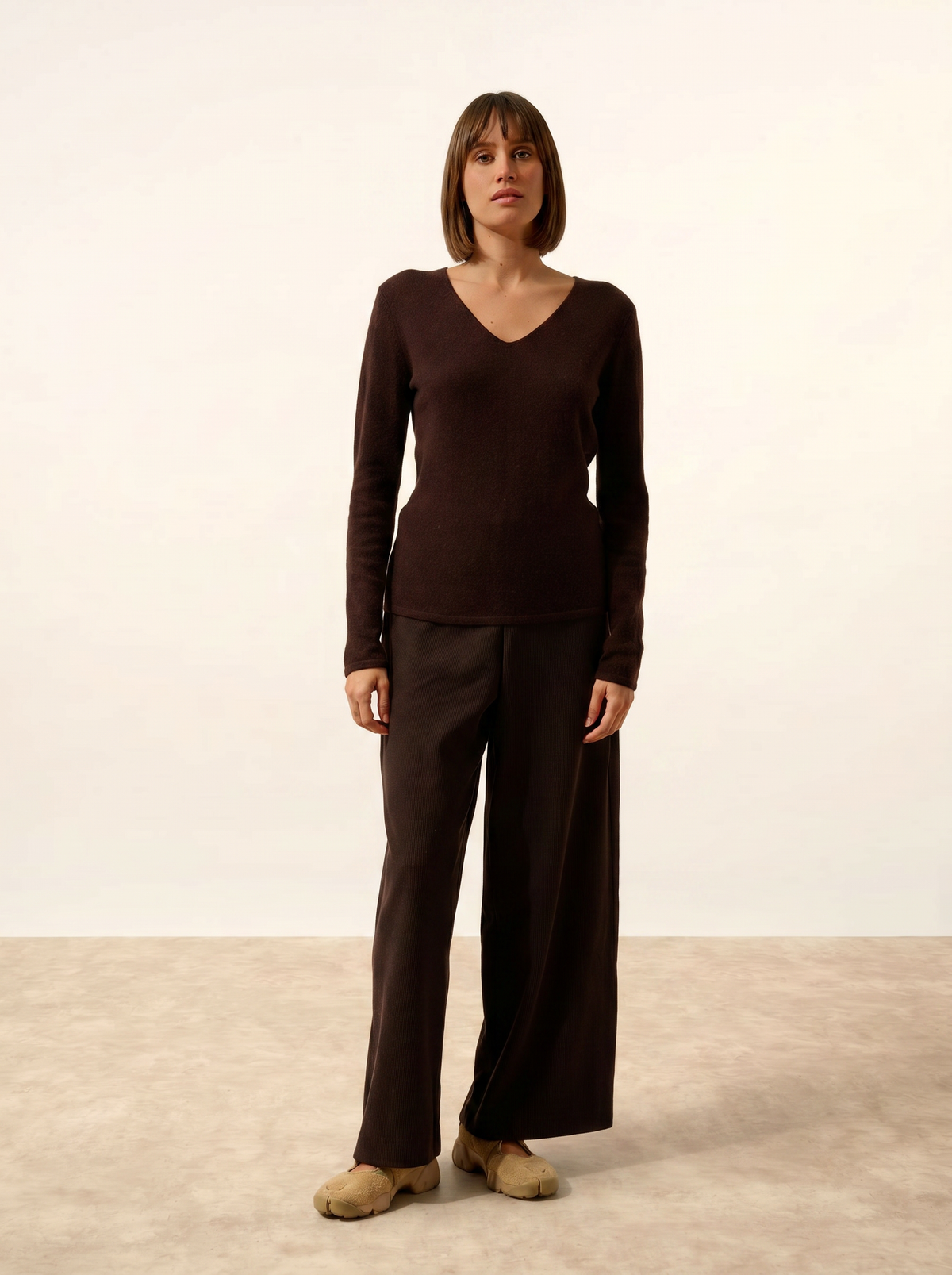 Jersey de cuello en V Joan - Chocolate - Mujer