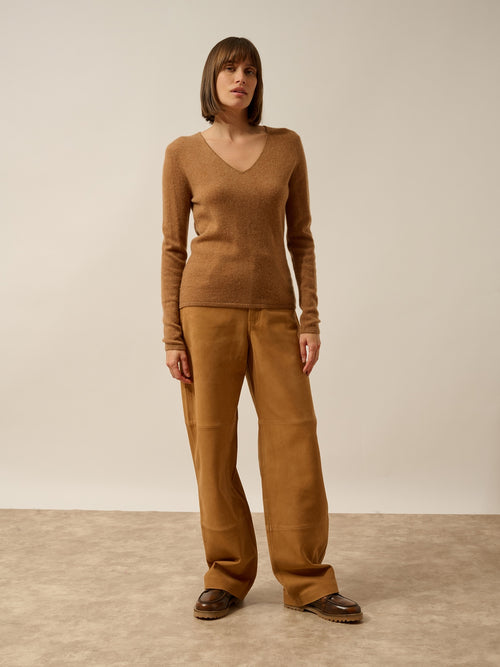 Pull Col V - Joan - Noisette