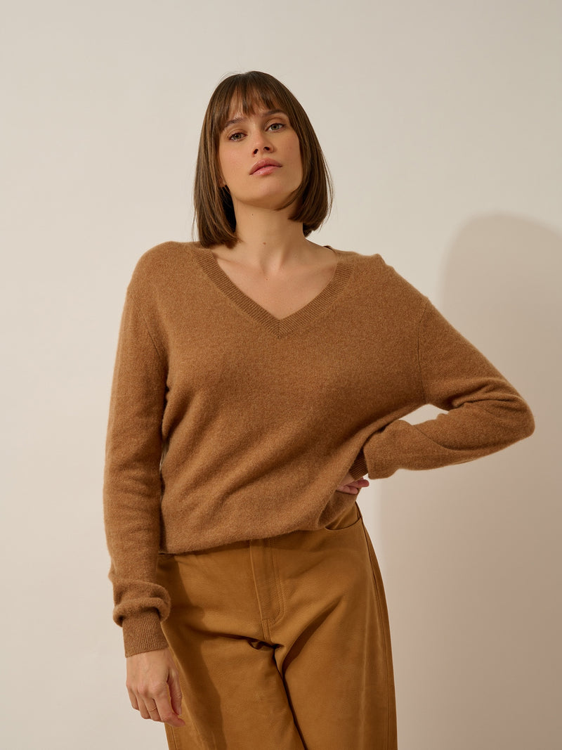 Pull Col V - Nora - Noisette